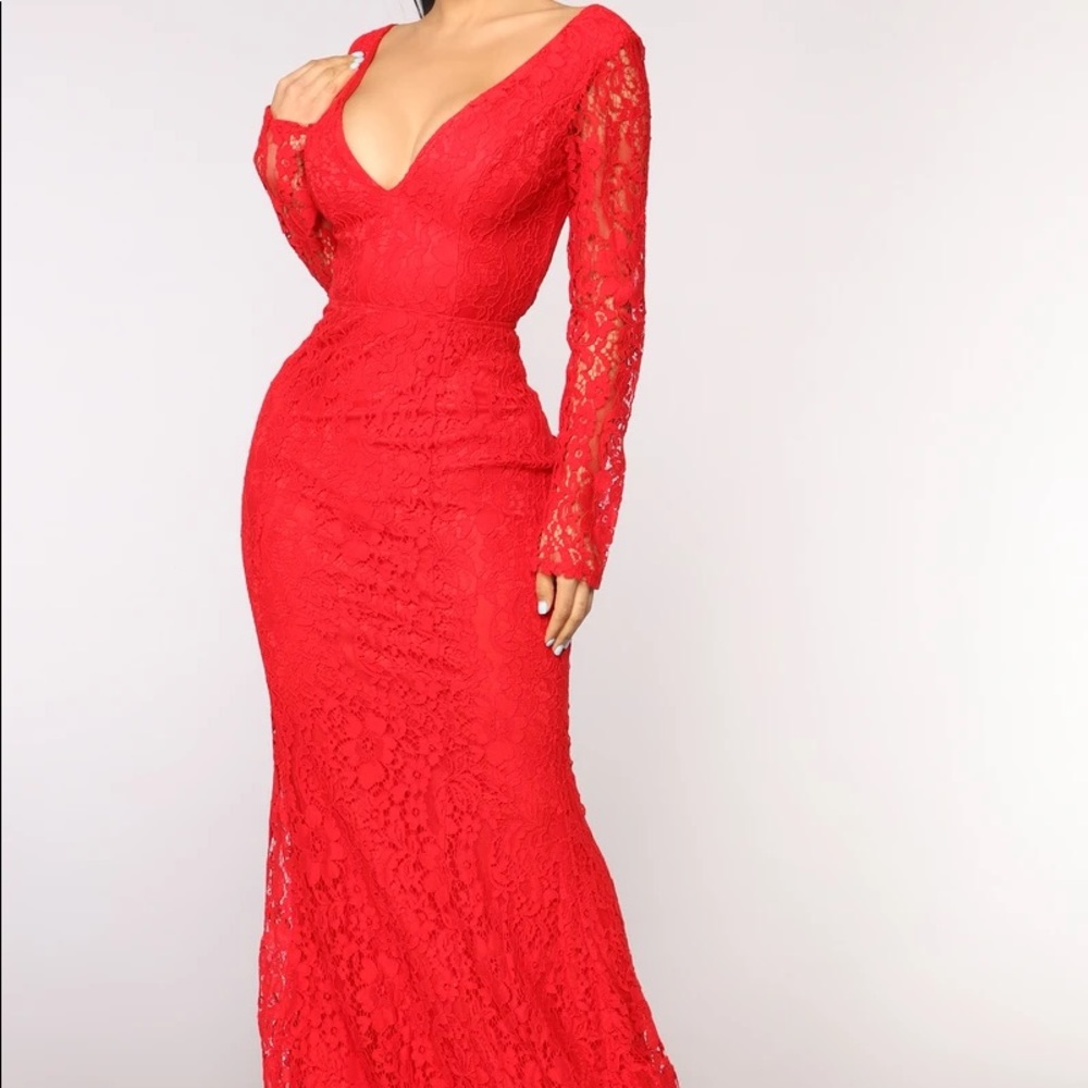 Brand New - Red maxi, lace mermaid style dress